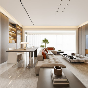 现代意式客餐厅全景——三生设计表现